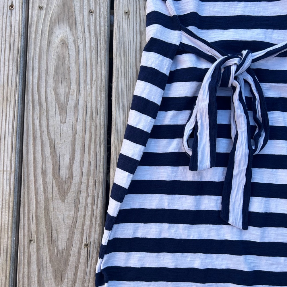 J Crew Navy White Striped‎ Tie Waist T-Shirt Dress in 100% Cotton | Sz L Classic - Picture 5 of 16
